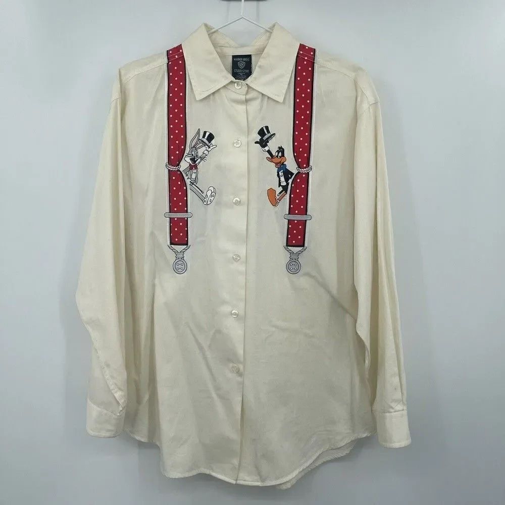 Warner Bros womans M vintage button top long sleeve embroidered bugs bunny